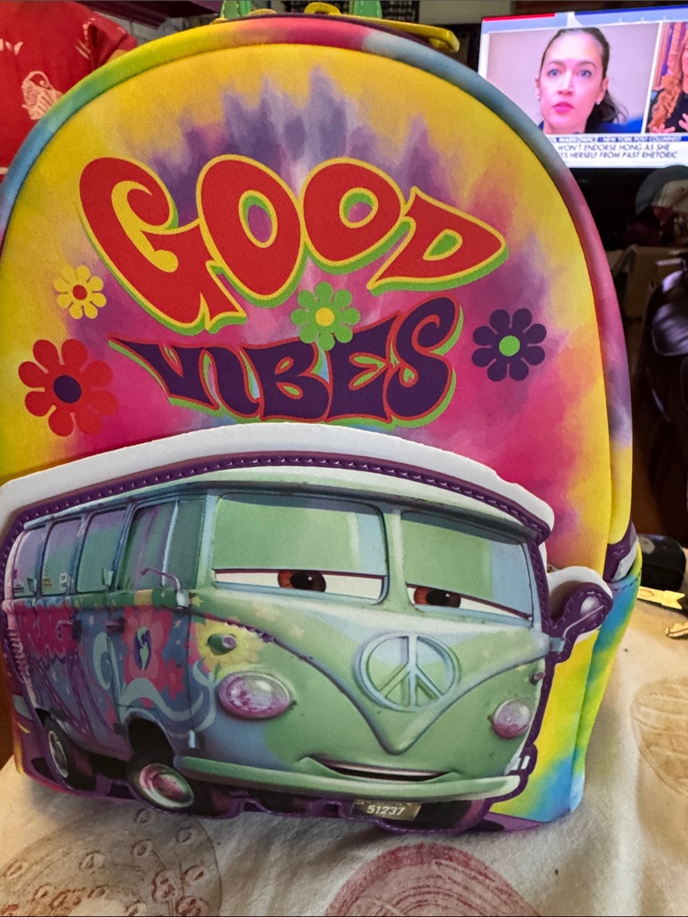 Loungefly Tie-Dye 'Good Vibes' Retro Van Wall Art - Yellow Pink Purple Green